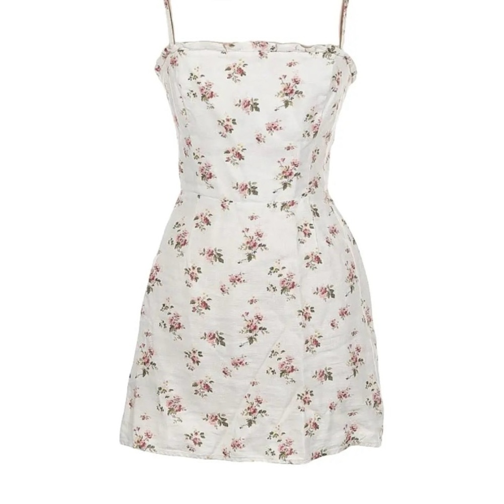 Reformation Ava white floral mini linen dress size 12